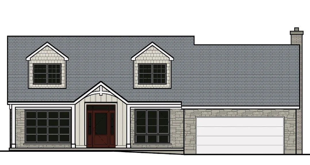 Which colour scheme would you choose? 🏠

This home is going to have some of the exterior finishes replaced. The existing stone cladding and roof shingles will remain, but the entry and dormers will get new cladding and new windows. Do you prefer lig