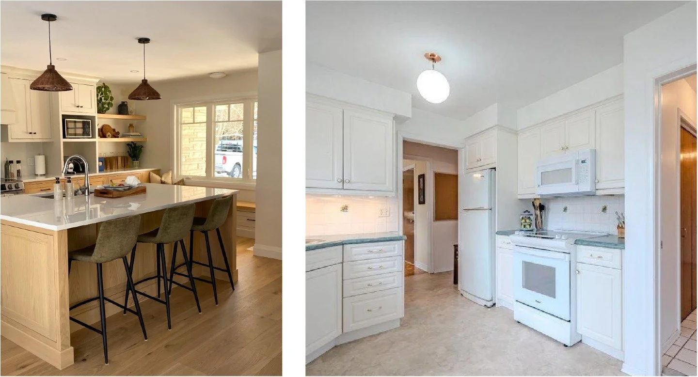 We love a good before &amp; after comparison! 😍

The ground floor spaces of this 2 storey family home were opened up to create a warm and inviting atmosphere for entertaining guests, making the kitchen the central hub with room for socializing while