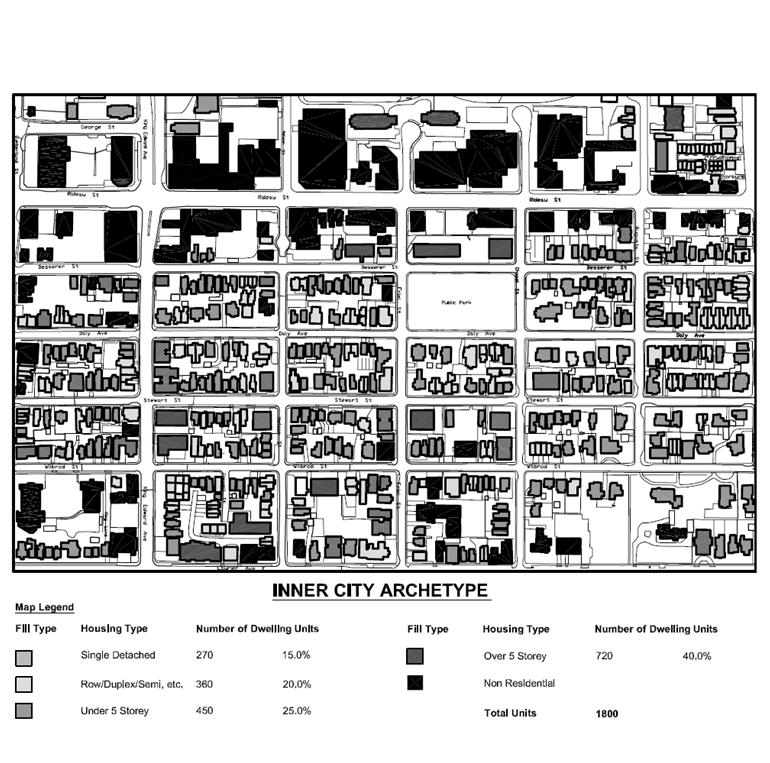 black and white map view of a representative inner city neighbourhood archetype 