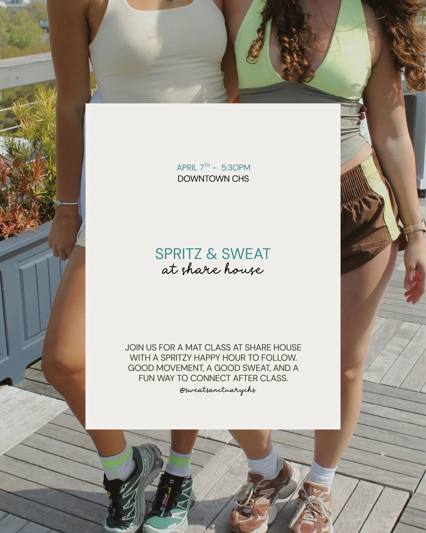 JOIN US THIS TUESDAY &mdash; @sharehousechs @spritz 
🍊🥂

going to be such a fun time post-work to move, hang out, and have some yummy drinks👀

tickets on mindbody!