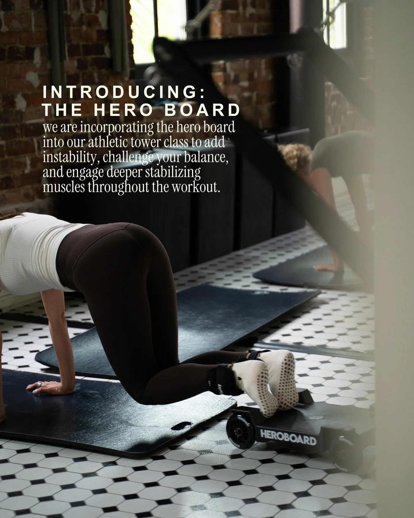 meet the hero board ⭐️

we&rsquo;re incorporating it into our athletic pilates class to level things up. the instability challenges your balance and activates deeper stabilizing muscles throughout your body. 

tower + ski-erg + hero board 
more core.