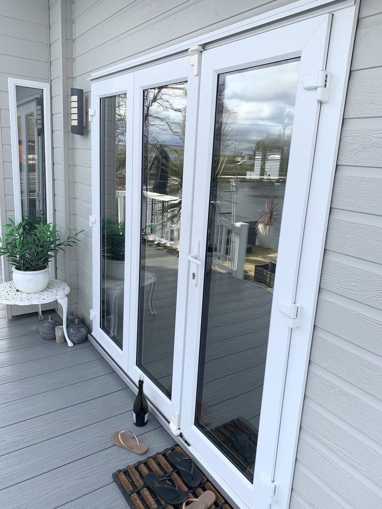 Glass sliding door on a porch with window film fitted