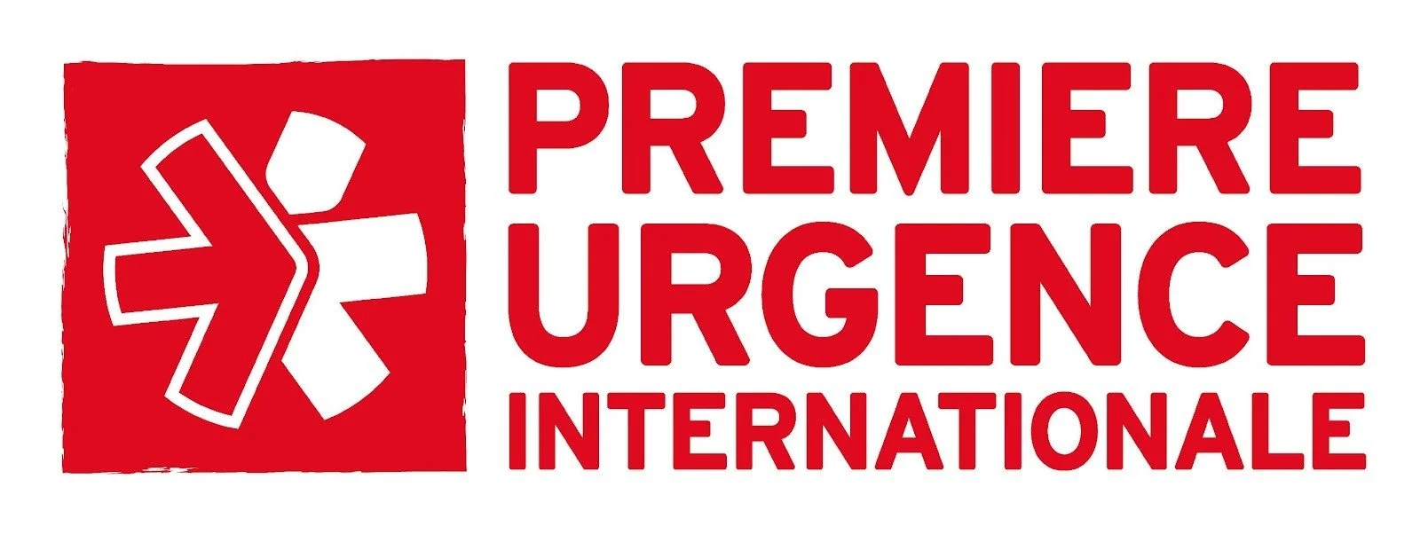 Logo d'urgence internationale en rouge avec symbole d'une croix et d'une étoile de vie