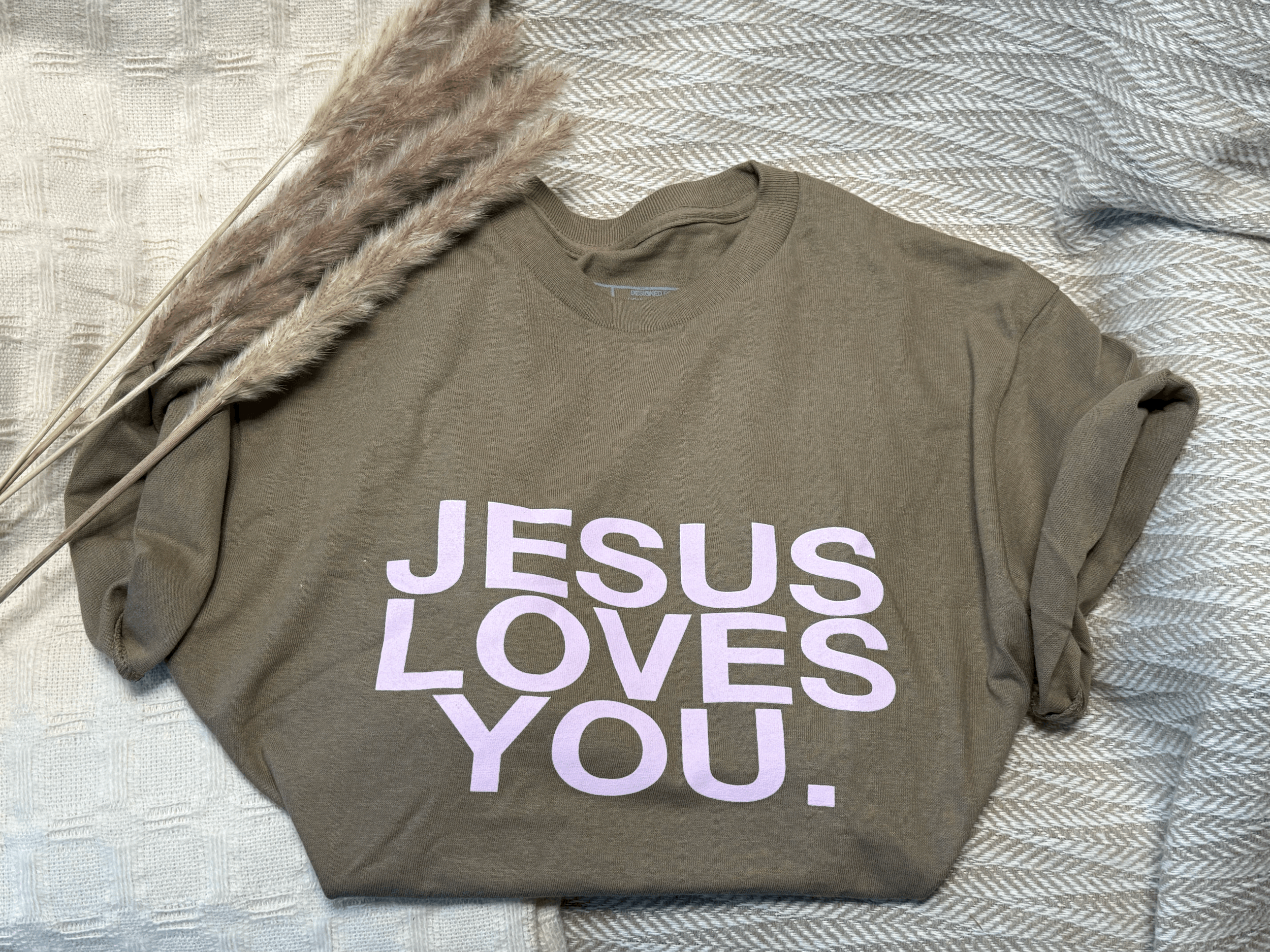 Jesus Loves You Graphic Tee - Mocha/Blush