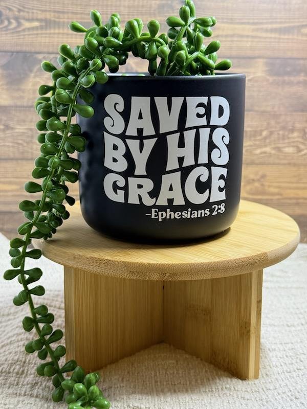 Faith Ceramic Planter Saved by His grace