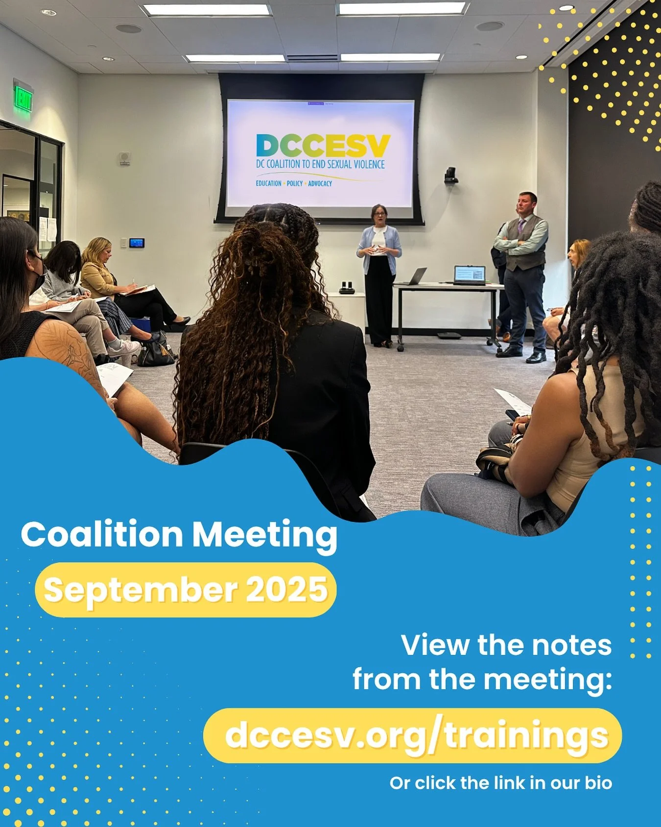 To catch up on DCCESV&rsquo;s latest Coalition meeting, visit dccesv.org/trainings and view the Coalition Meeting Notes from September.

You can find all of our Coalition Meeting notes on our website at dccesv.org/trainings.

Be on the lookout for ou