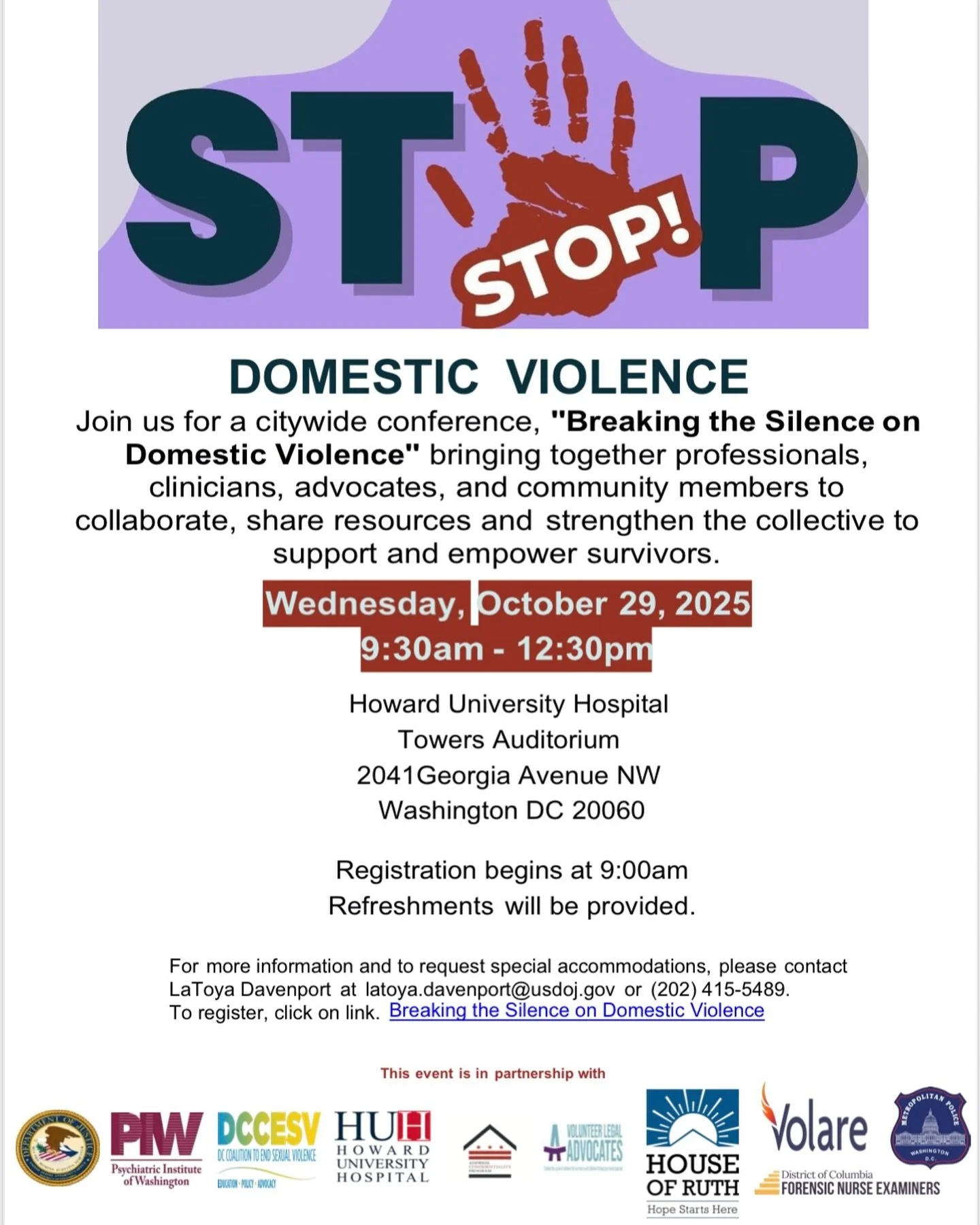 We’re joining our coalition members and stakeholders – including @dcfne, @volare_empowers, @dcpolicedept, and the U.S. Attorney’s Office for the District of Columbia – for “Breaking the Silence on Domestic Violence,&rdqu