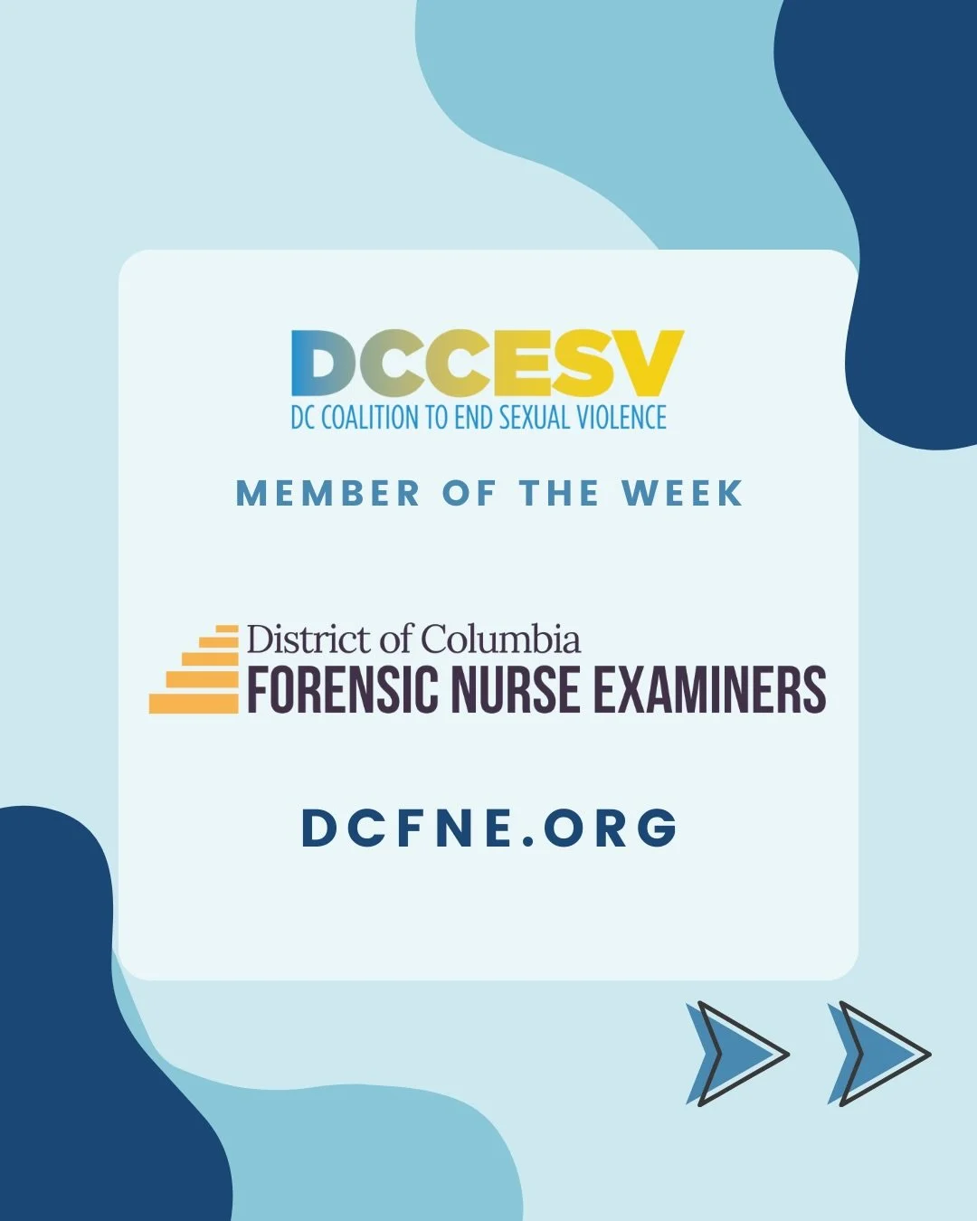 This week, the DC Coalition to End Sexual Violence highlights our Member Organization, DCFNE.

DC Forensic Nurse Examiners (DCFNE) is a nonprofit organization that provides free forensic care to survivors of sexual assault and domestic violence.

To 