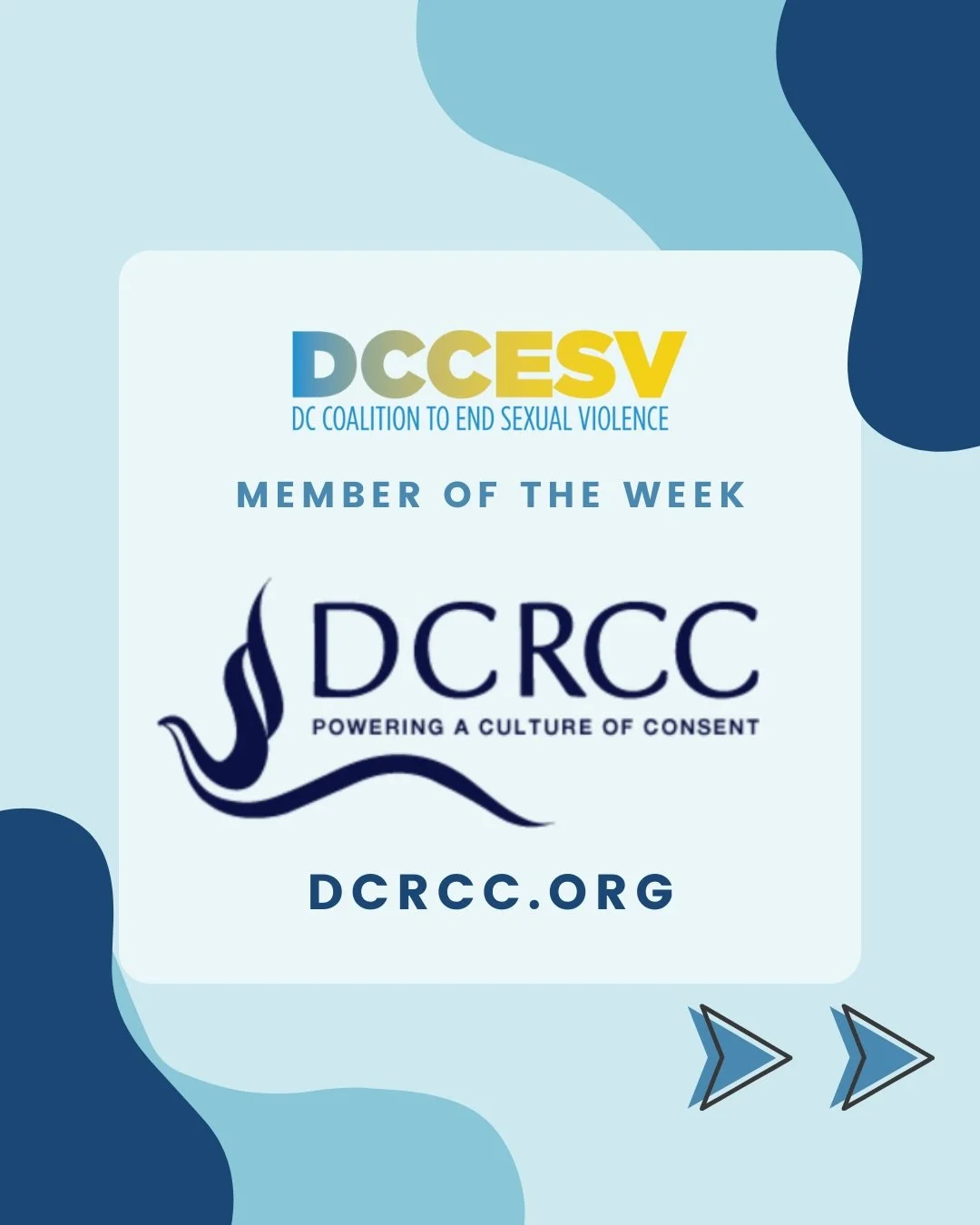 This week, the DC Coalition to End Sexual Violence highlights our Member Organization, the DC Rape Crisis Center (DCRCC).

DCRCC supports and empowers survivors of sexual violence through a survivor-centered approach that prioritizes choice, self-det