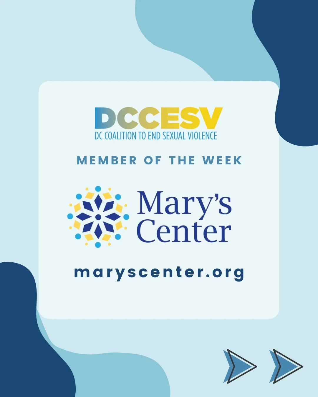 This week, the DC Coalition to End Sexual Violence highlights our Member Organization, Mary&rsquo;s Center 🩵

Mary&rsquo;s Center is a nonprofit with 37 years of experience providing medical, dental, behavioral health, education, and social services