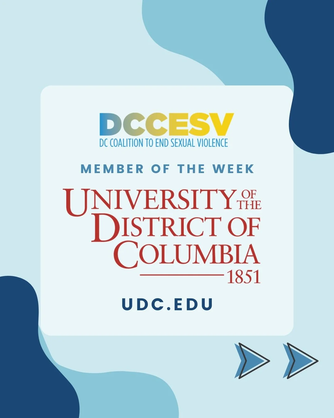 This week, the DC Coalition to End Sexual Violence highlights our Member Organization, the University of the District of Columbia (UDC) 🩵

The University of the District of Columbia (UDC) is Washington, D.C.&rsquo;s only public university and the na