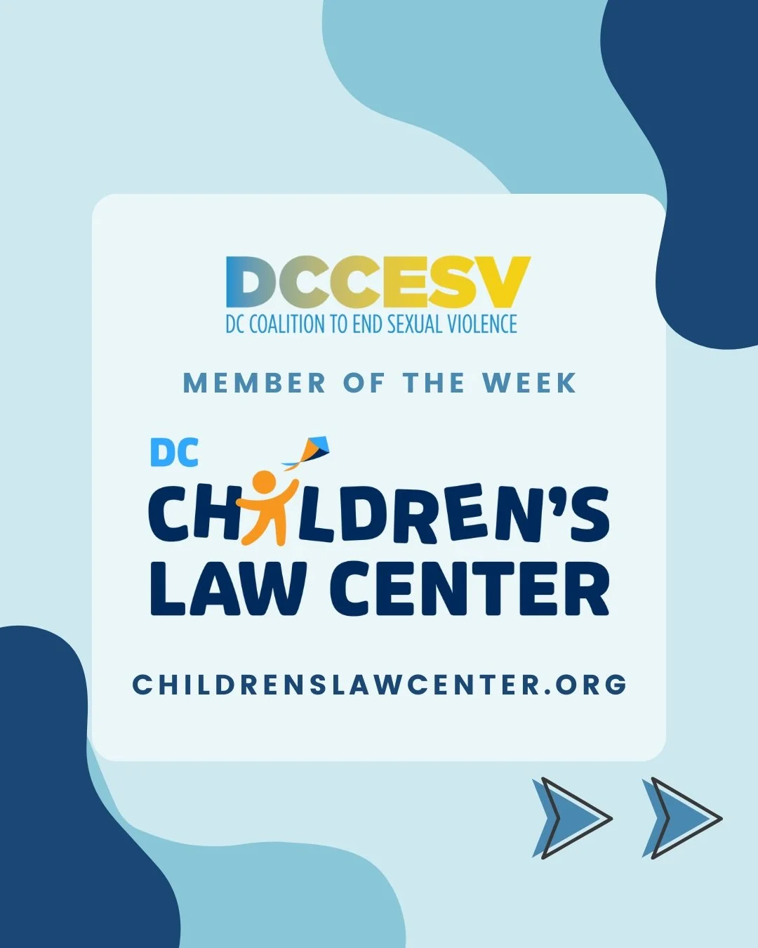 This week, the DC Coalition to End Sexual Violence highlights our Member Organization, DC Children&rsquo;s Law Center 🩵

Children&rsquo;s Law Center &ndash; together with DC children and families, community partners and pro bono attorneys &ndash; us