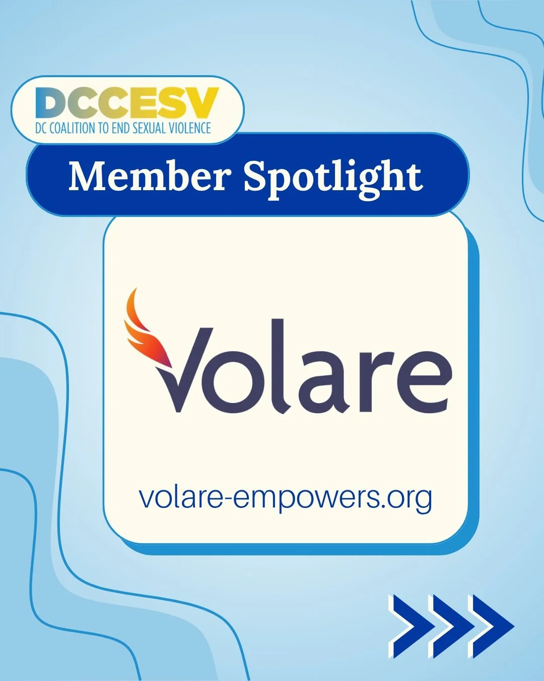 This week, we are spotlighting the work of Volare, a DC-based nonprofit dedicated to providing free advocacy, legal, and therapeutic services to survivors of any type of crime.

To learn more about what they do, follow @volare_empowers on Instagram o