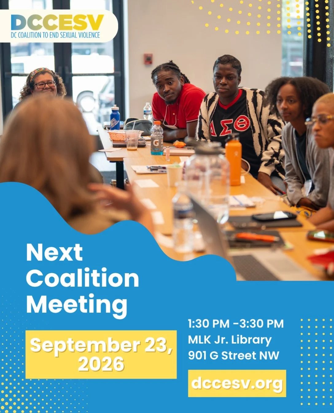 DCCESV&rsquo;s next Coalition meeting will be Wednesday, September 23rd! 📣

All community members are welcome to join at the MLK Jr. Memorial Library (901 G Street NW) from 1:30 PM - 3:30 PM. DM us &ldquo;meeting&rdquo; for
more info! 💬

#Coalition