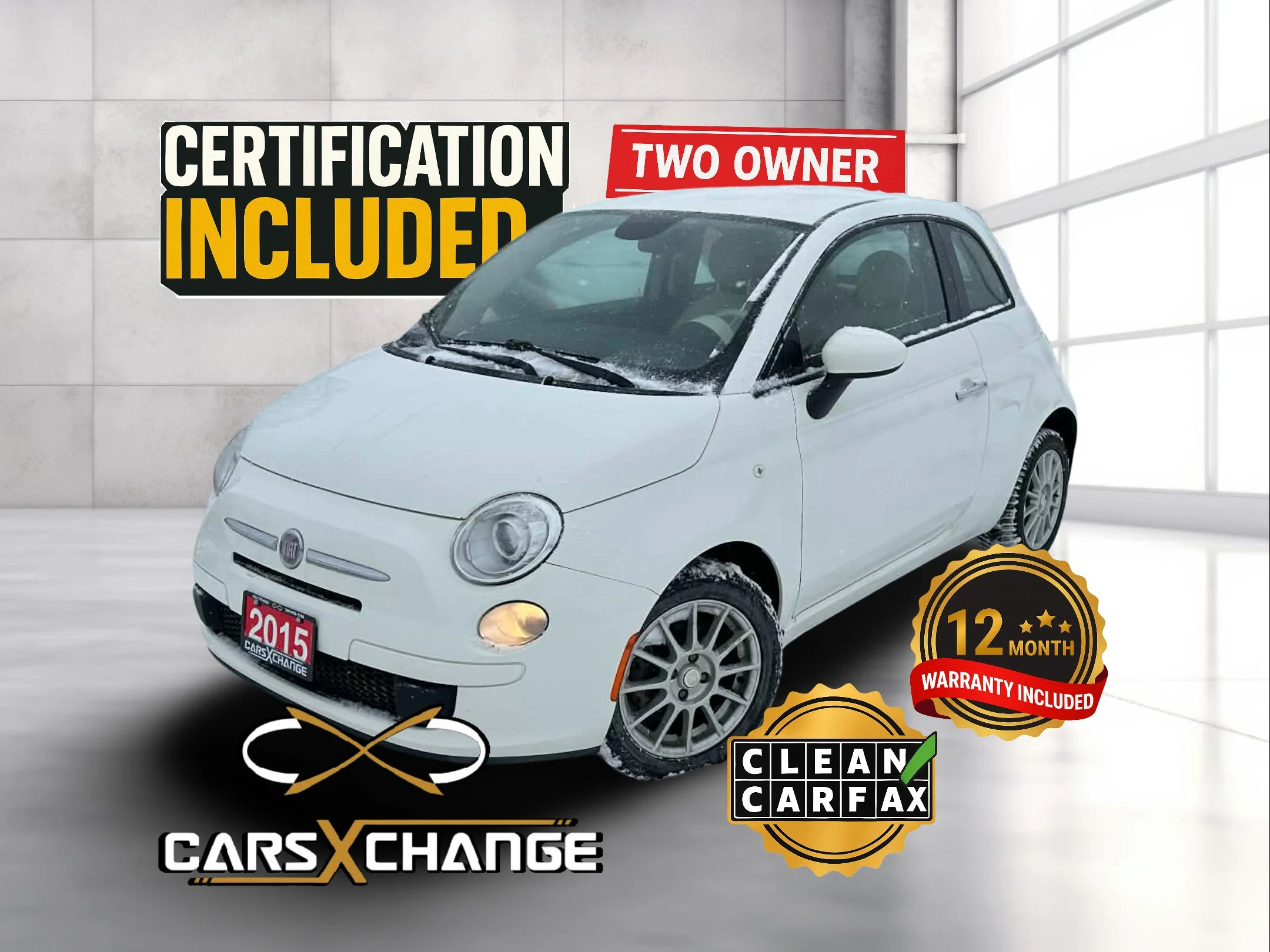 2015 Fiat 500 Pop 2 Door Hatchback TWO OWNER CLEAN CARFAX CERTIFY & WARRANTY (135,000KM)