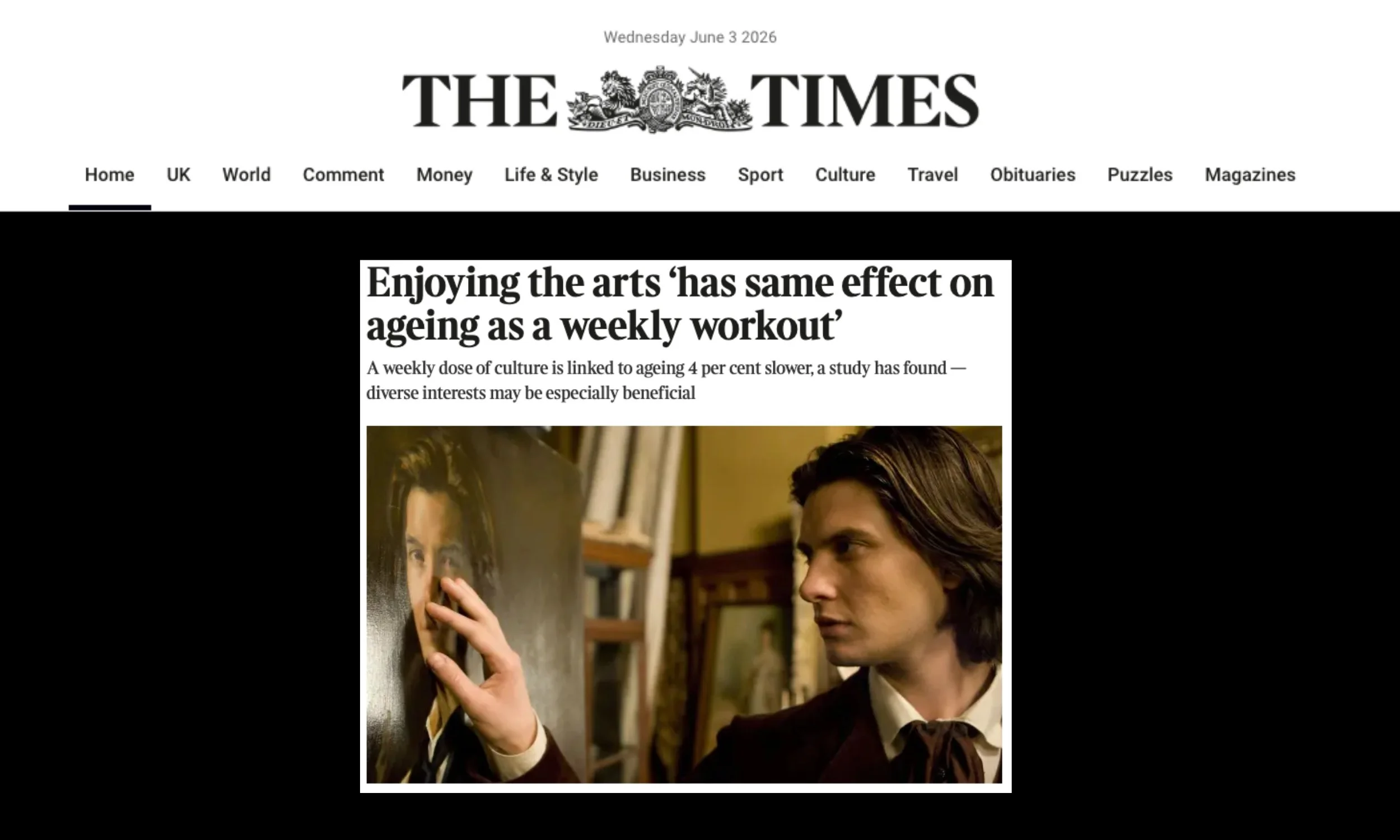 Enjoying the arts ‘has same effect on ageing as a weekly workout’