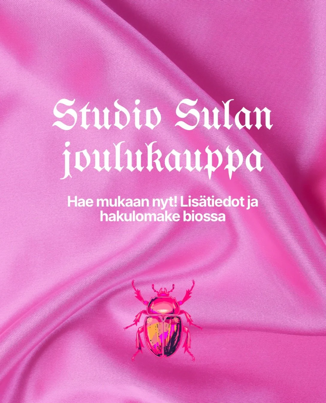 Hei luova yritt&auml;j&auml;! Haeppa viel&auml; mukaan Studio Sulan joulukauppaan ❤️&zwj;🔥🤶🏼 Lis&auml;tiedot ja hakulomakkeen l&ouml;yd&auml;t bion linkist&auml;! 

T&auml;yt&auml;mme paikat sopivien hakijoiden l&ouml;ydytty&auml;, eli hopihopi ha
