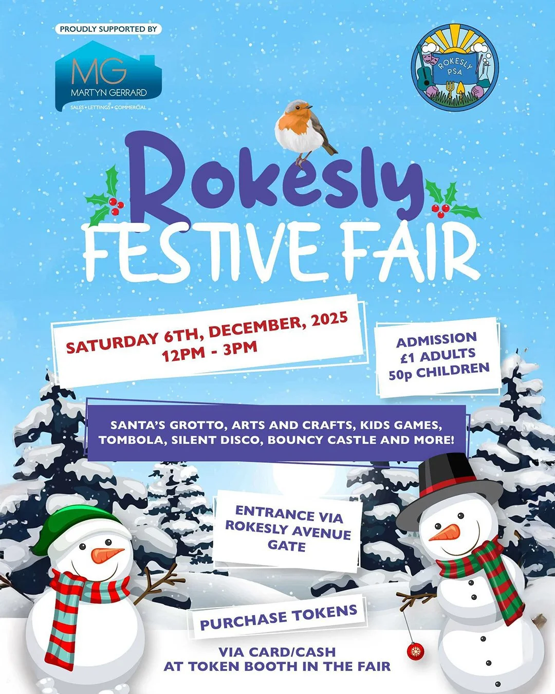 ⛄Rokesly Festive Fair!⛄

Saturday 6 December &bull; 12&ndash;3pm &bull; Junior School

Get ready for one of the biggest and most magical events in the Rokesly calendar! 

How you can get involved:

🎁 Donate items
Unopened bottles for the bottle tomb
