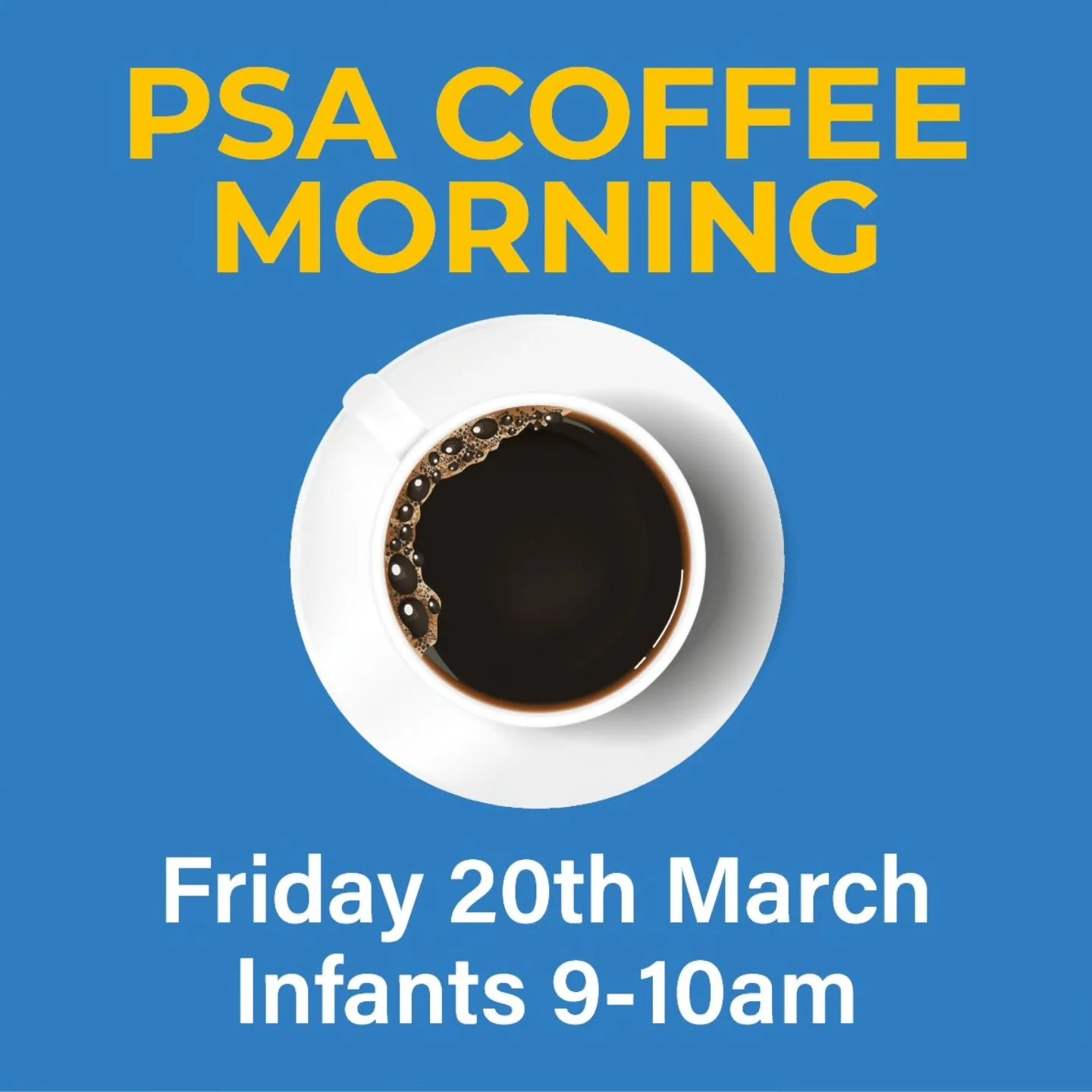 *☕ PSA Coffee Morning ☕*

Join us for coffee, biscuits and a chat this Friday.

Meet the PSA, connect with fellow parents and carers and discover fun ways to support Rokesly. All welcome!

Friday 20th March
Infant Hall 9-10am