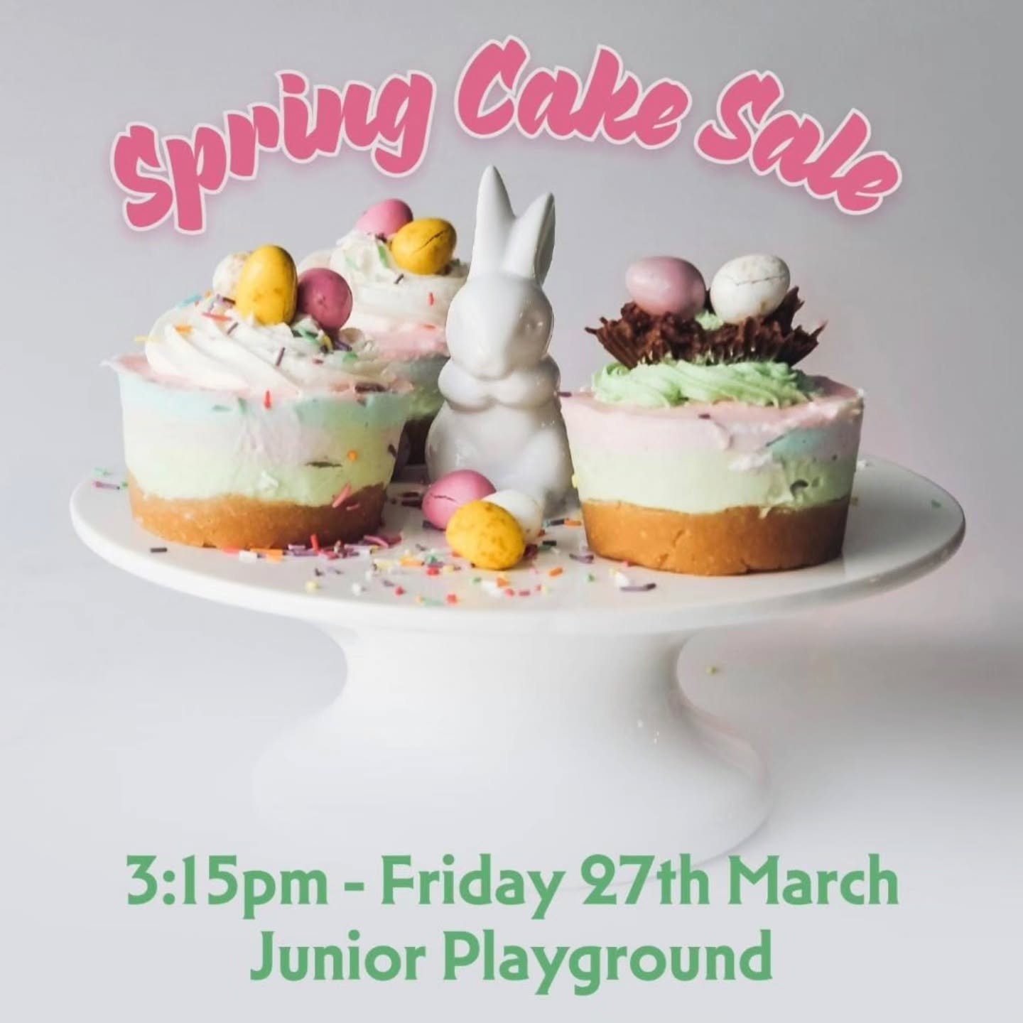 🐰🌼 Rokesly PSA Spring Cake Sale 🌼🐰

🍰 Come and buy a sweet treat for someone special this Friday!

📍 Junior Playground
⏰ Friday 27th, 3:15pm

🧁 Please drop off your nut free homemade or shop bought cakes and bakes at the Infant kitchen (Friday