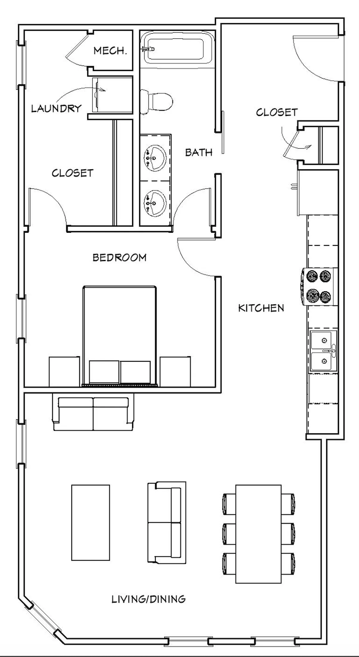 SUITE 210 - LEASED
1 BED / 1 BATH
863 SQ FT
$1,100.00