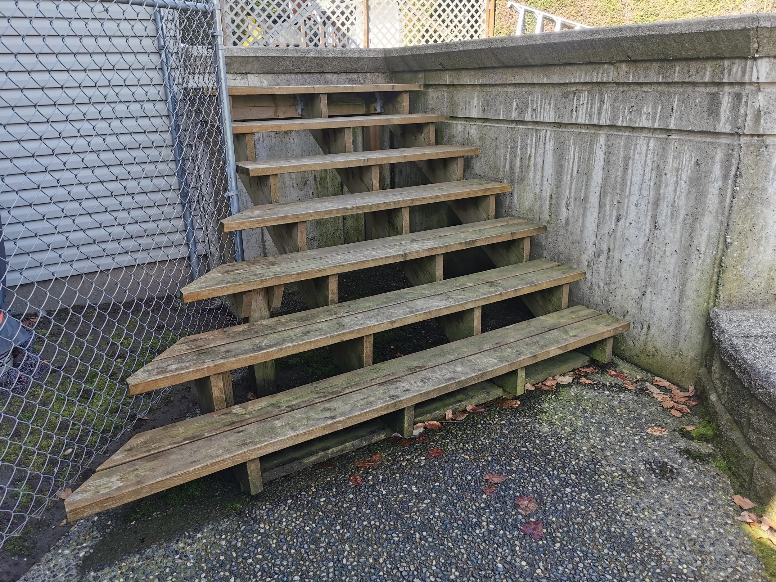 Staircase custom built to fit the space.