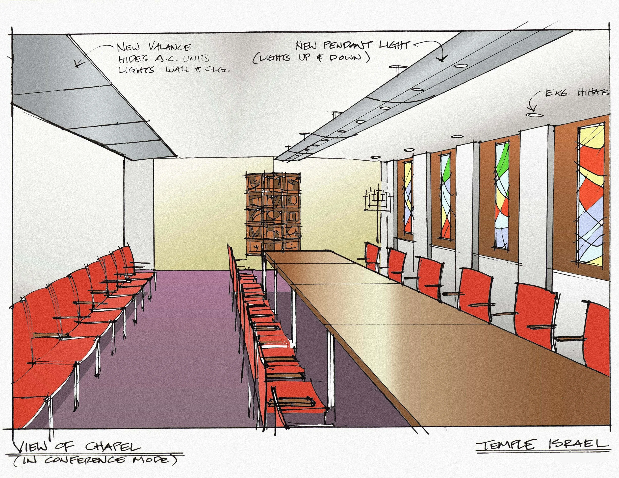 Sketch view of the chapel in conference mode.