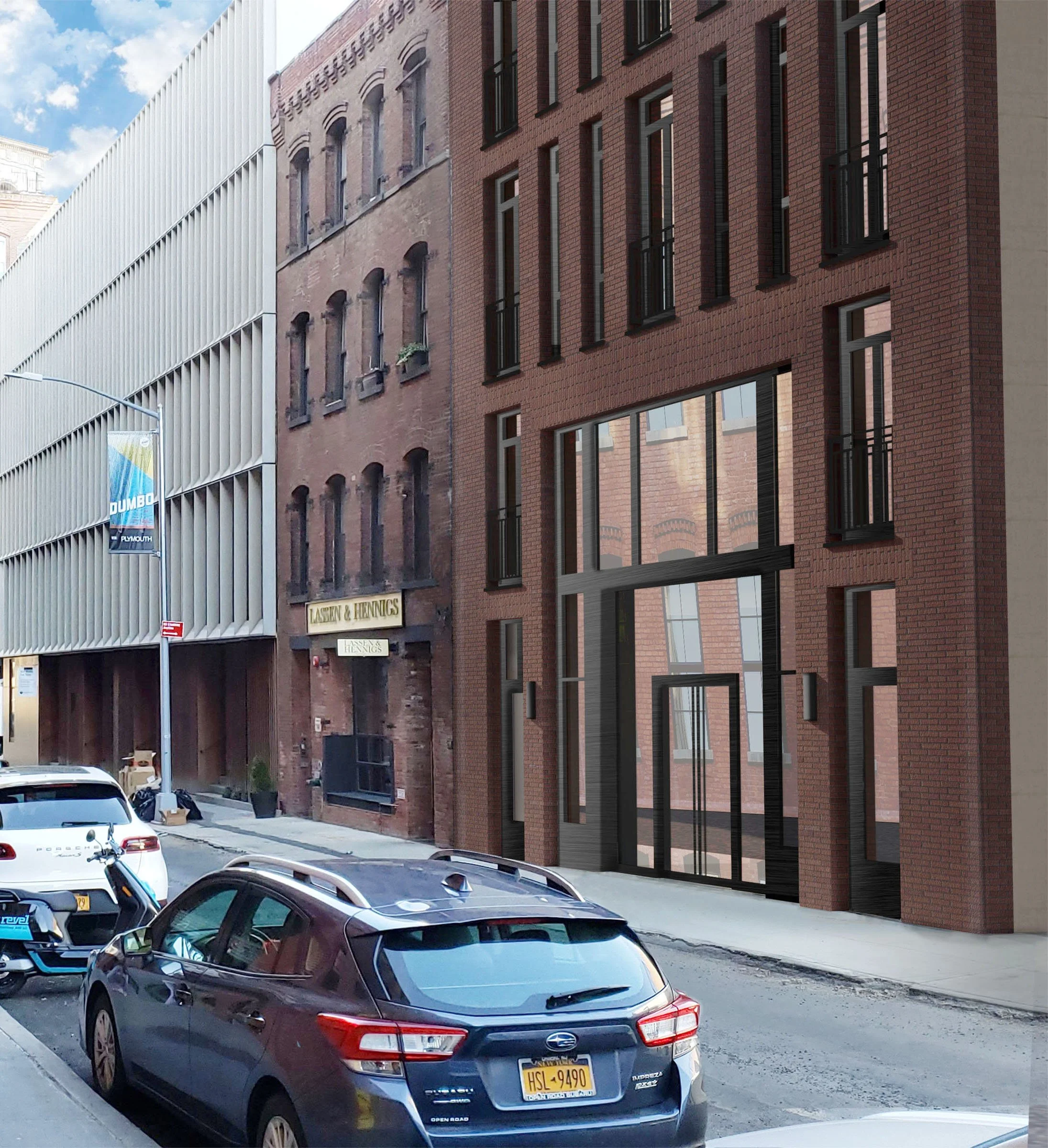 DUMBO Mixed-Use Brick Facade on Approach