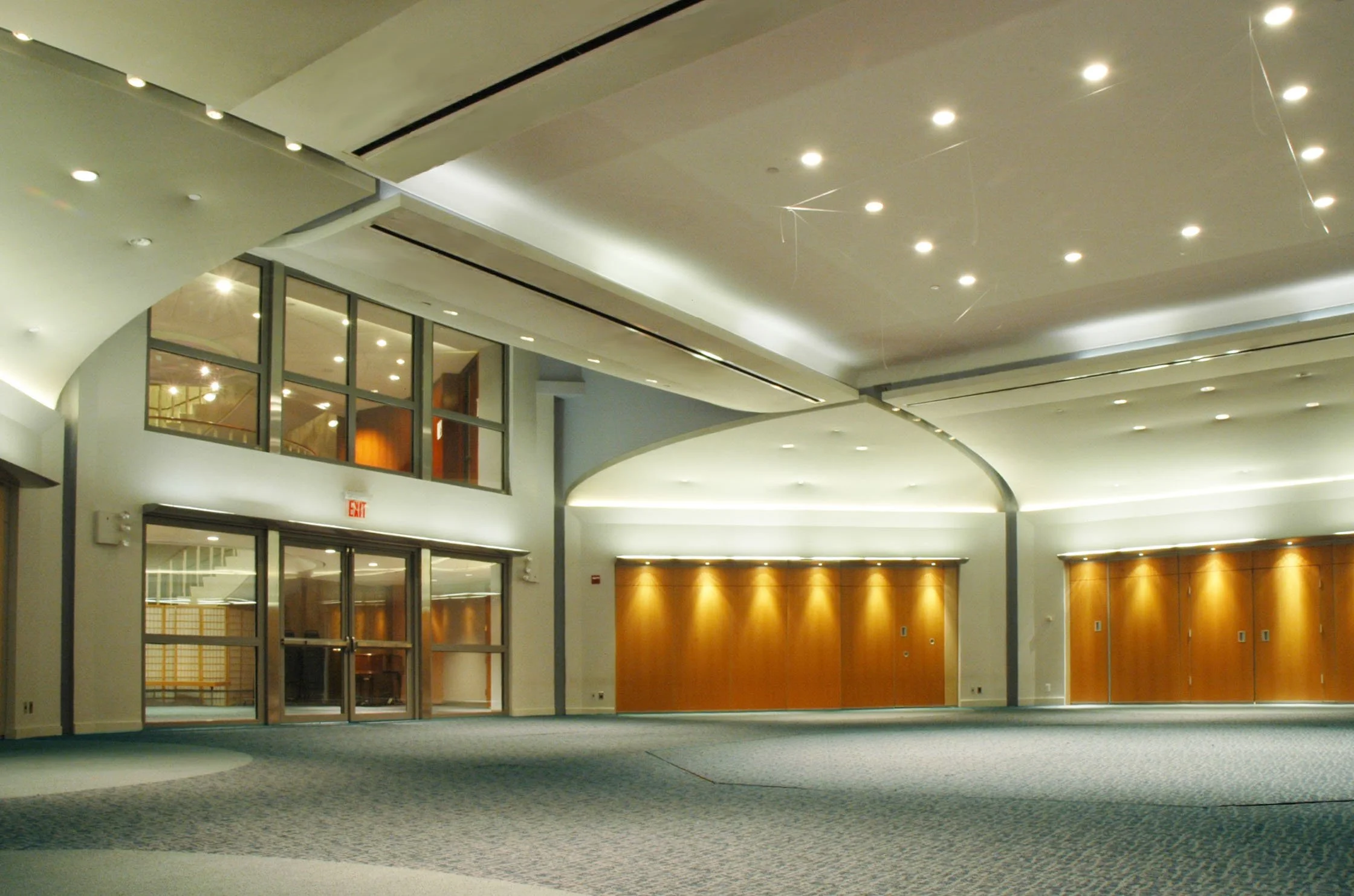 Multipurpose Ballroom - View toward Stair Hall showing vaulted Fabric Acoustc Ceilingjpg
