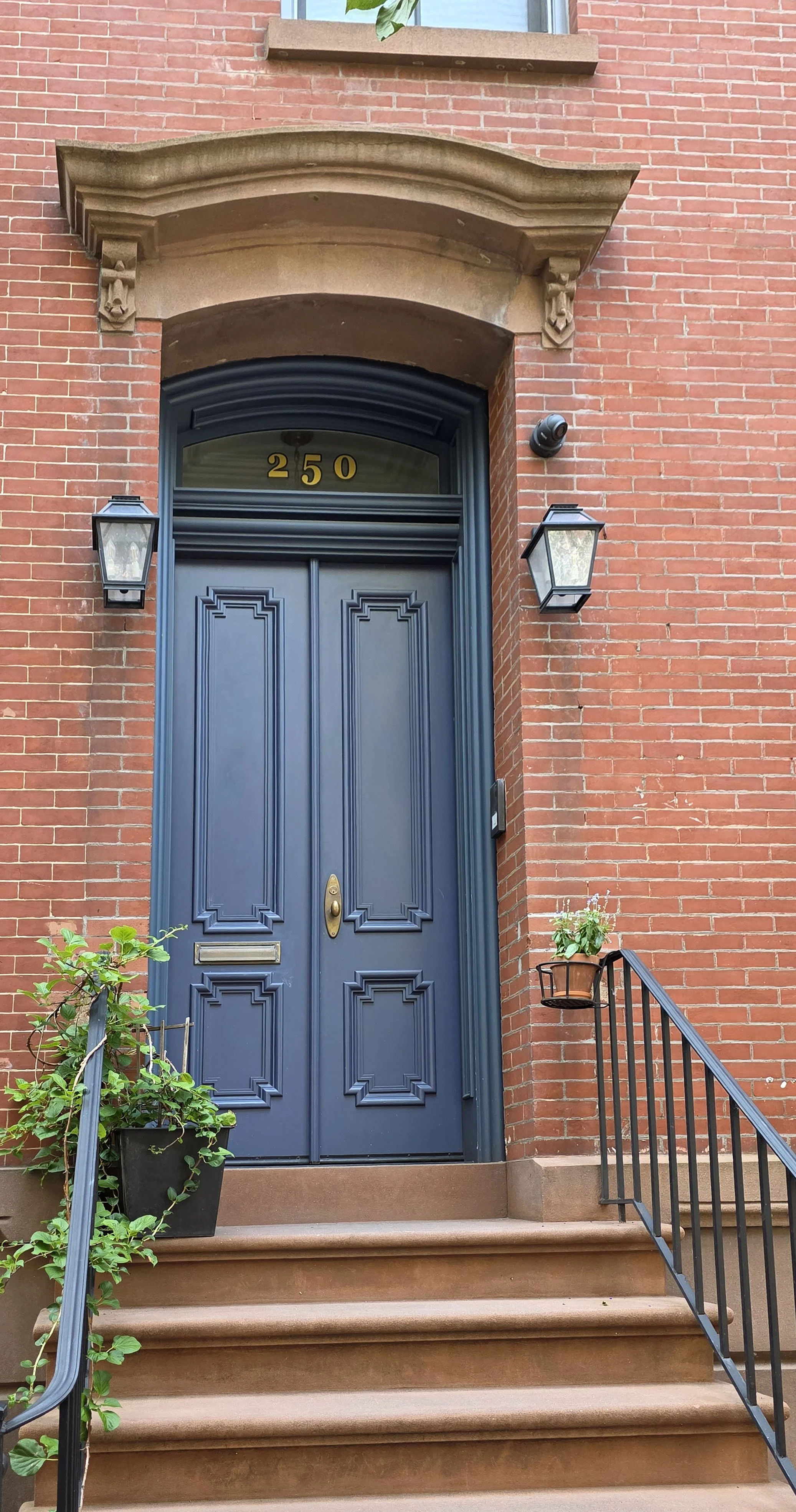 Greenwich Village 11th Street Townhouse Entry with Custom Wood Double Doors