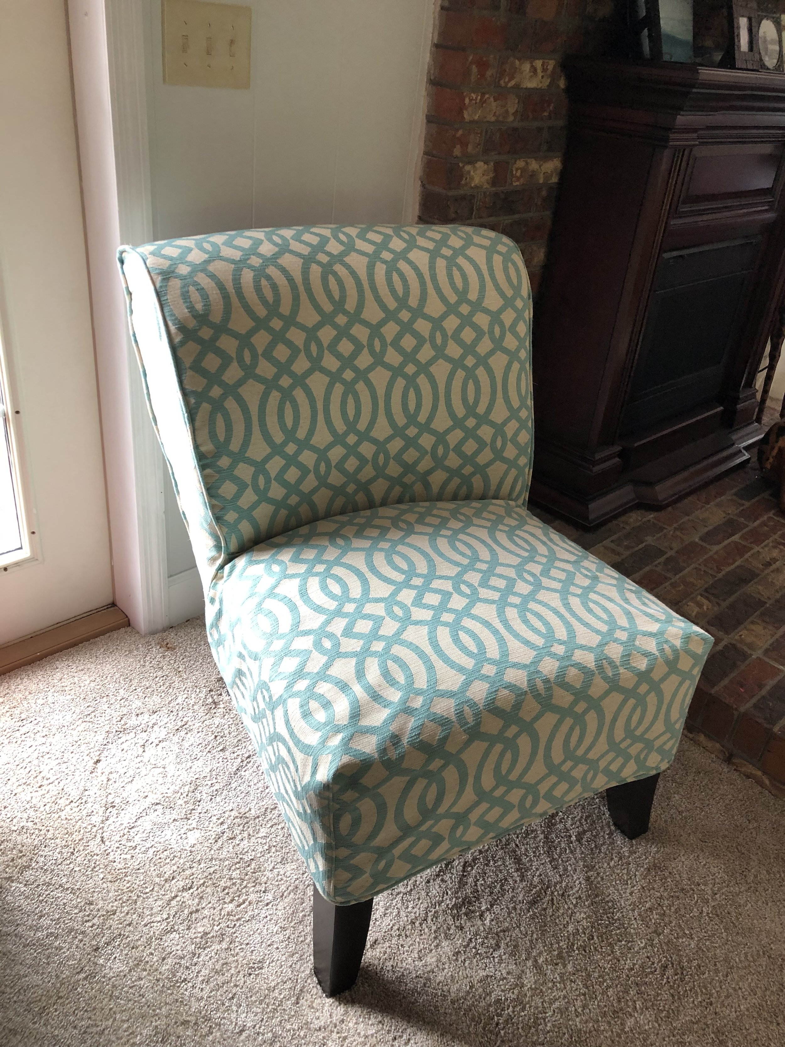 Teal and cream Slip covered chair