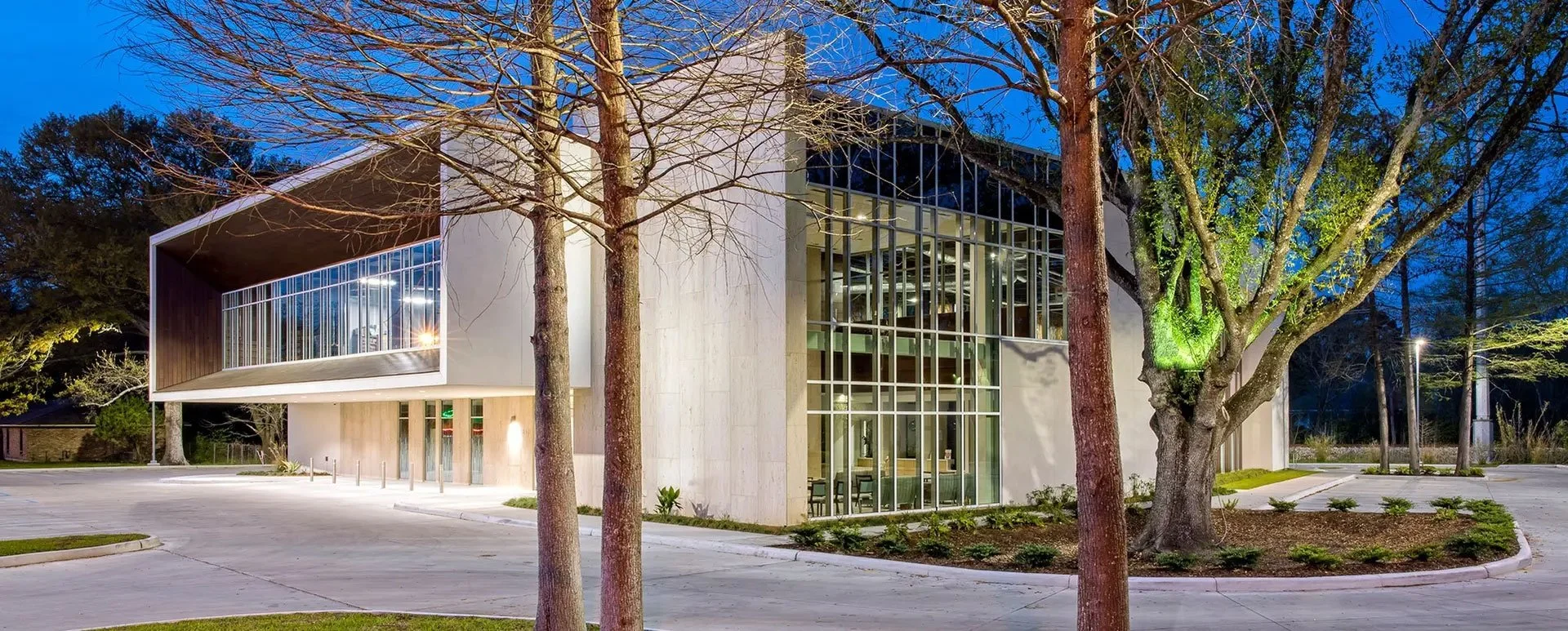 Exterior of the Derma dermatology clinic on Perkins Road in Baton Rouge at dusk