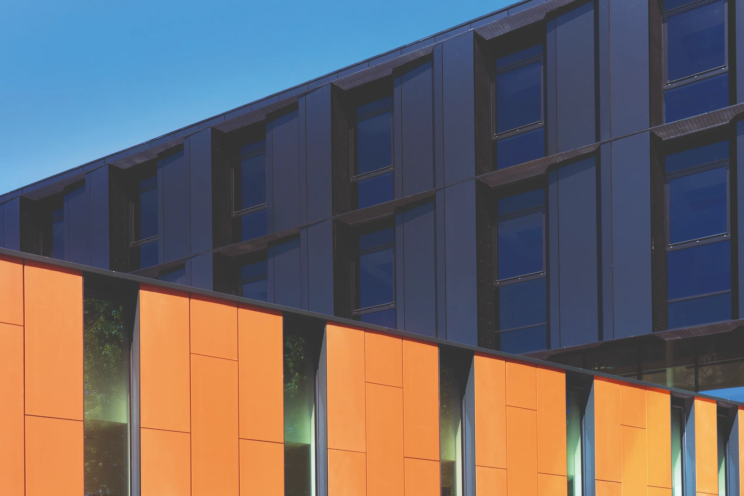 Circle Birmingham Hospital – facade detail showing terracotta and dark cladding contrast