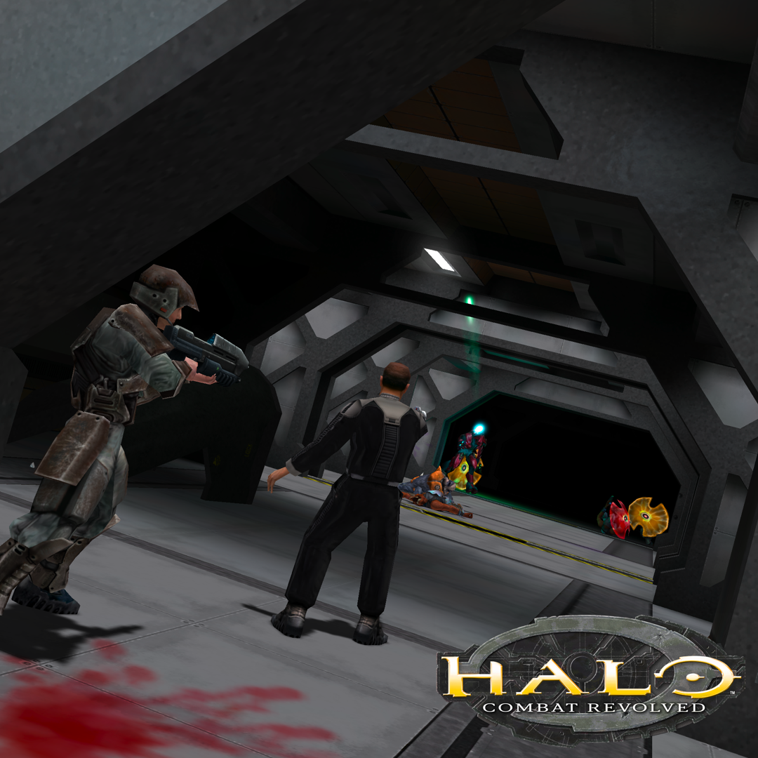 A fight between marines and the Covenant in the Pillar of Autumn, from Combat Revolved
