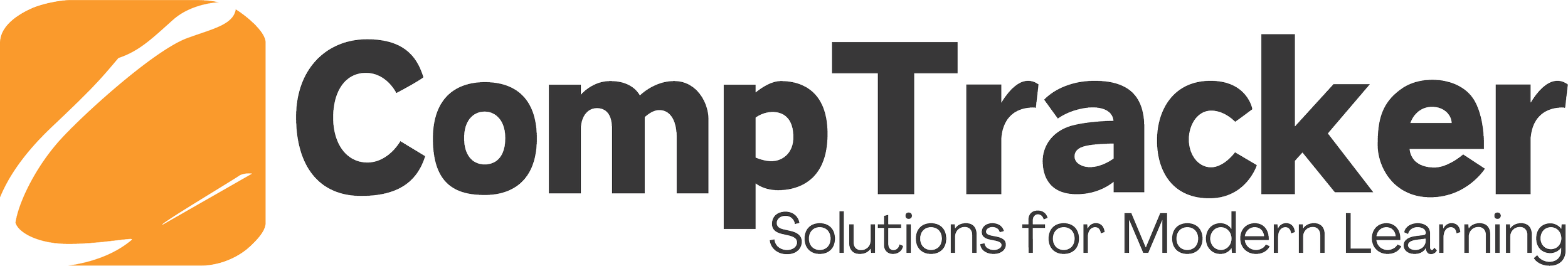 Logo of Comptracker with an orange square and a white streak, with text 'Comptracker Solutions for Modern Learning'.