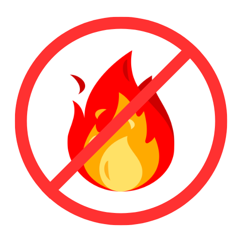No fire symbol with a red prohibition sign over it indicating fire is not allowed or is forbidden.
