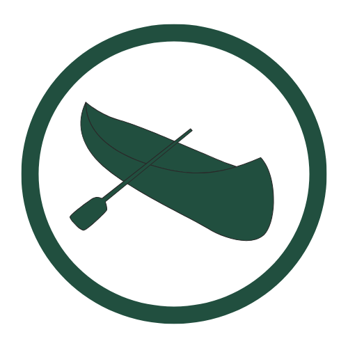 Icon of a kayak with a paddle inside a circular border.