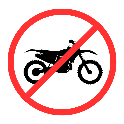 No motorcycles sign with a black motorcycle inside a red circle and line.