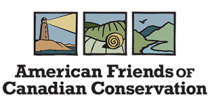 Logo for American Friends of Canadian Conservation, featuring three framed landscape images and text.