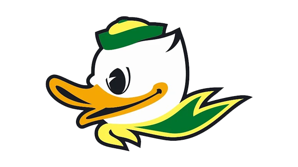 Cartoon duck with a yellow beak, white head, wearing a green cap and a green and yellow scarf.