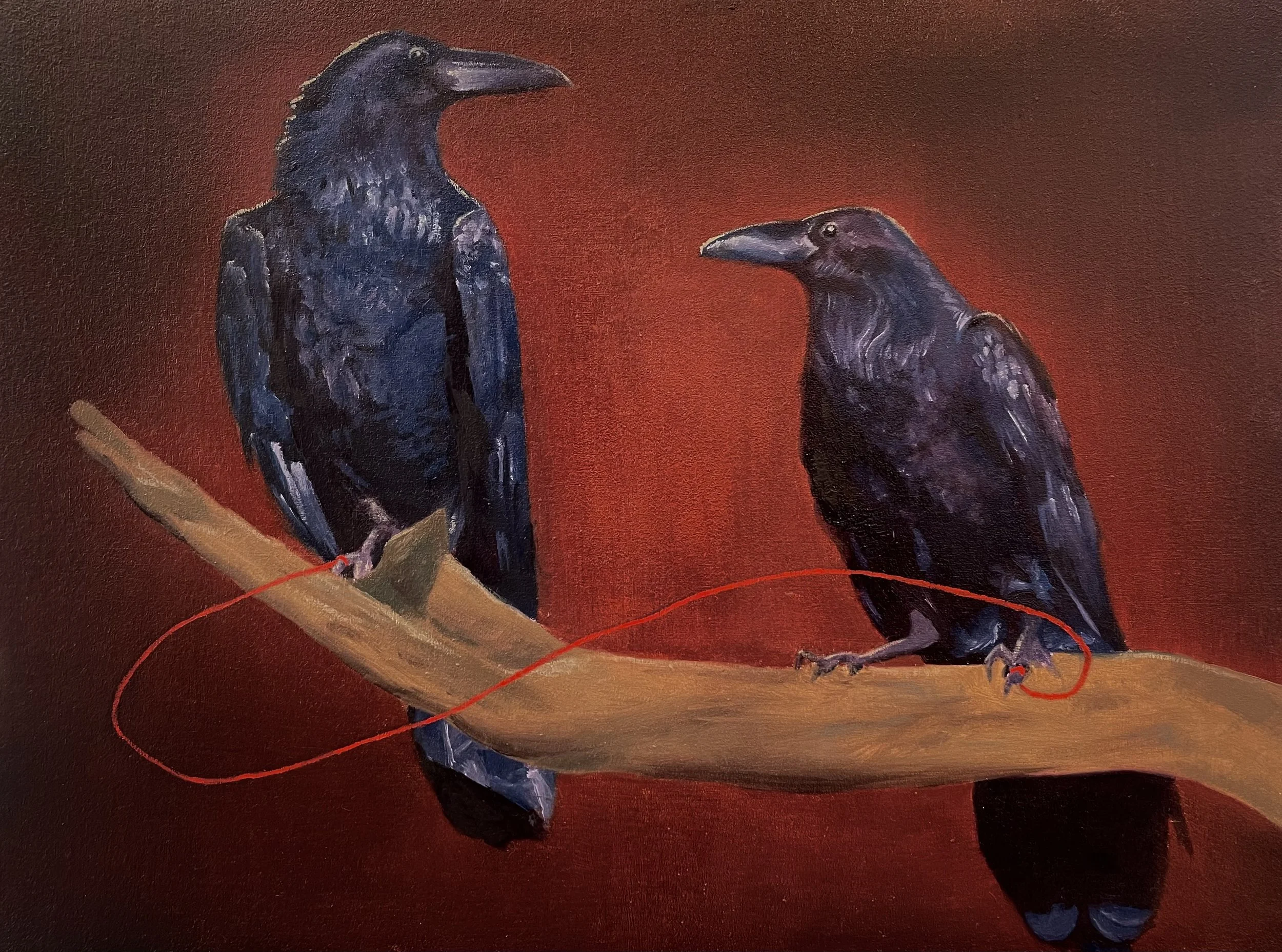 marriage vow / string of fate, 12 x 9", oil on panel, 2023