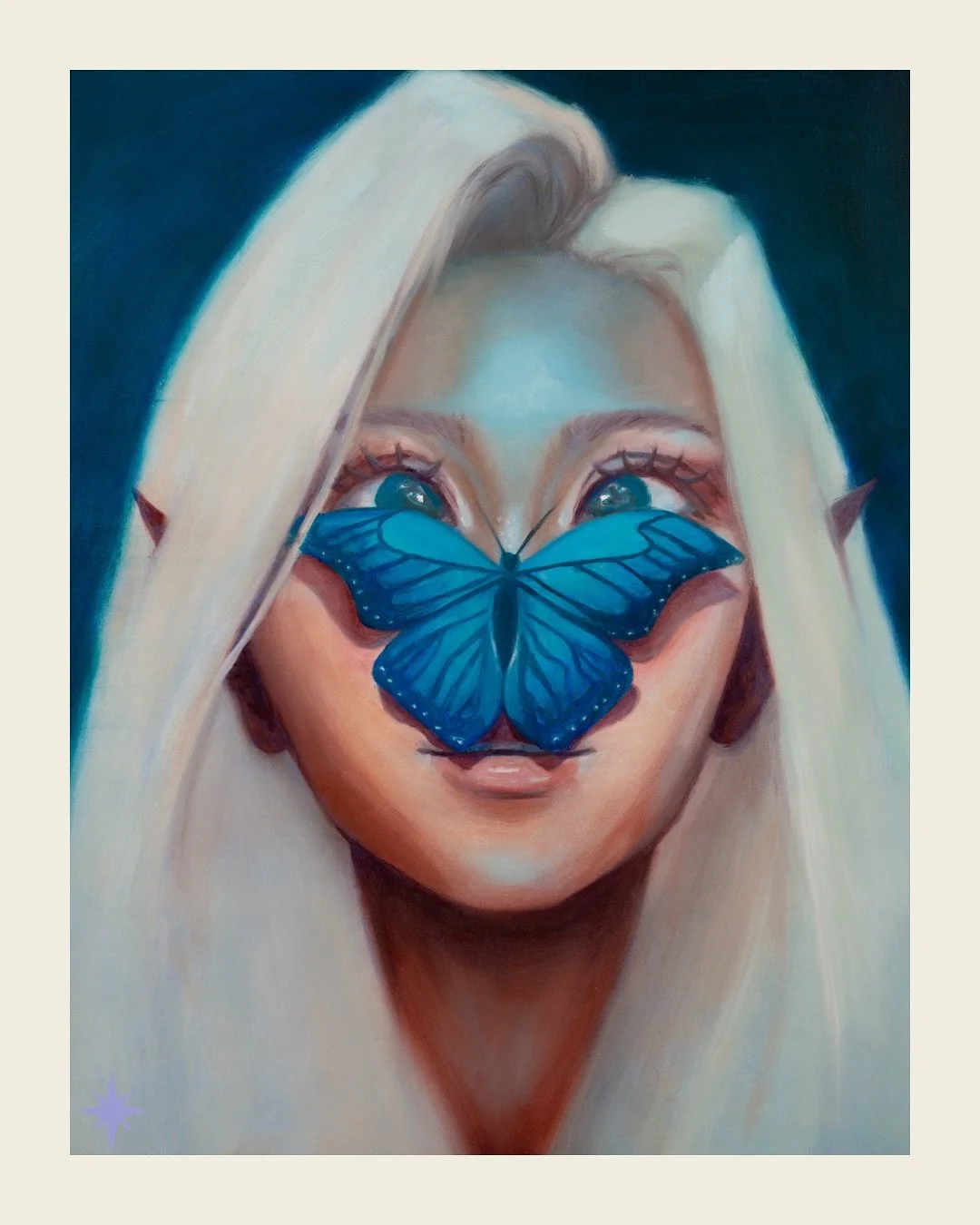 butterfly 🦋 
16 x 20
Oil on panel
2025

I&rsquo;m so bad at posting guys but I&rsquo;m trying 😭😭 this one was the first painting of my Advanced Art Studio semester-long project where I paint portraits of my ocs, in this case my pretty elf girl Lut