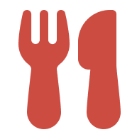 Icon of a fork and knife in red against a black background