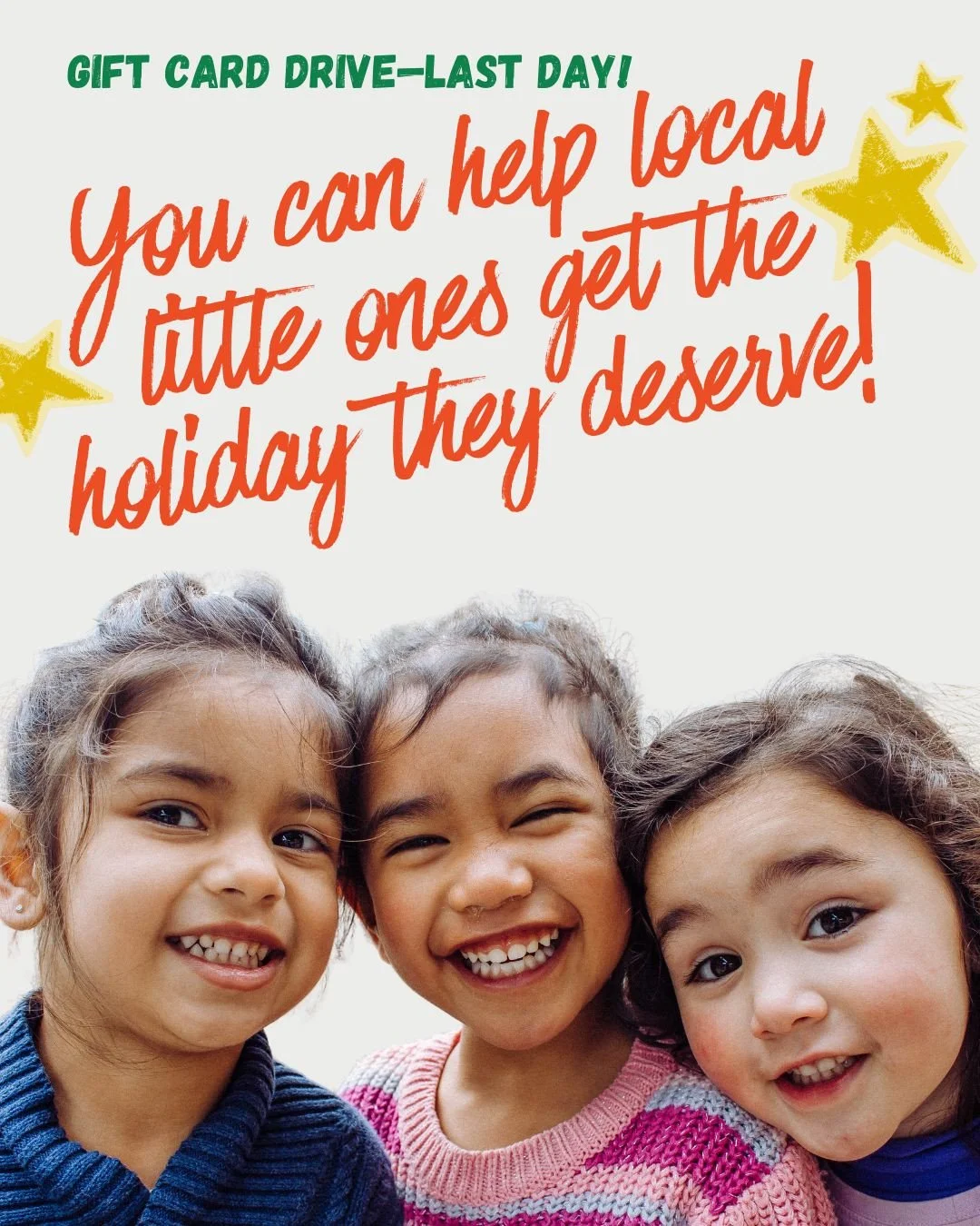 Today&rsquo;s the last day to help make the holidays brighter for local kiddos! 💛🎁⁠
⁠
When you donate a new or unused gift card, you&rsquo;re giving a caregiver the power to choose exactly what their child wants or needs &mdash; toys, warm clothes,