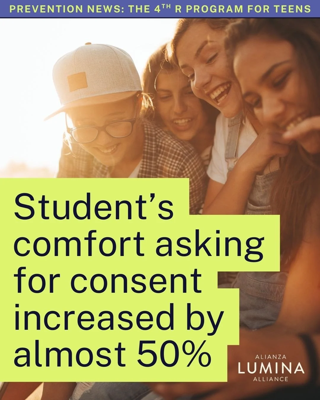 Our Prevention team @yvav here at Lumina delivered the Fourth R curriculum in two local high schools this year, and the impact speaks for itself. Students reported a 26% increase in confidence communicating in healthy relationships. Knowing where to 