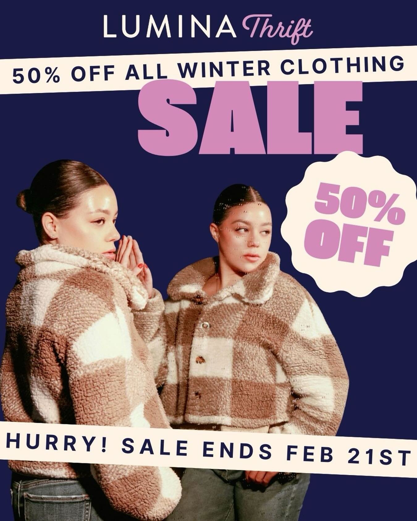 ❄️ Winter Sale is coming to Lumina Thrift! ❄️
From February 9&ndash;February 21, shop great deals on winter styles &mdash; then get ready, because spring clothing hits the floor right after 🌸
📍 545 Higuera Street, San Luis Obispo

🕙 Open Monday&nd
