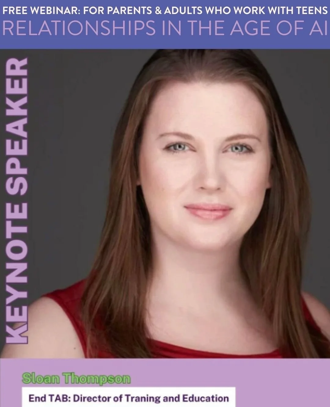 Mark your calendars! ✨ FREE webinar: Relationships in the Age of AI⁠
Presented by @EndTab with guest speaker Sloan Thompson⁠
⁠
Designed for parents and anyone who works with young people, this conversation explores how technology and AI are shaping m