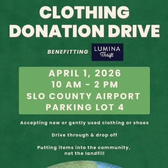 &ldquo;The SLO County Airport - SBP is giving back in a meaningful way by hosting a clothing drive for Lumina Alliance on April 1st.

Donations of gently used clothing can make a real difference for individuals and families in our community who are r