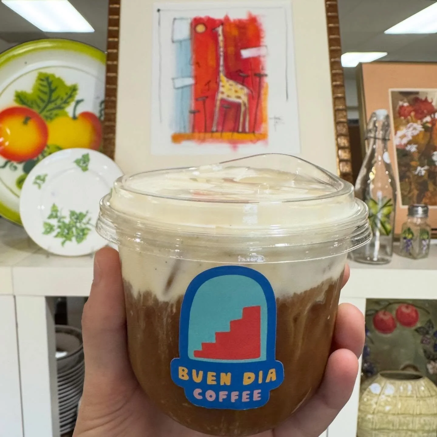 Another day at the thrift store fueled by @buendiacoffee.co!☕️