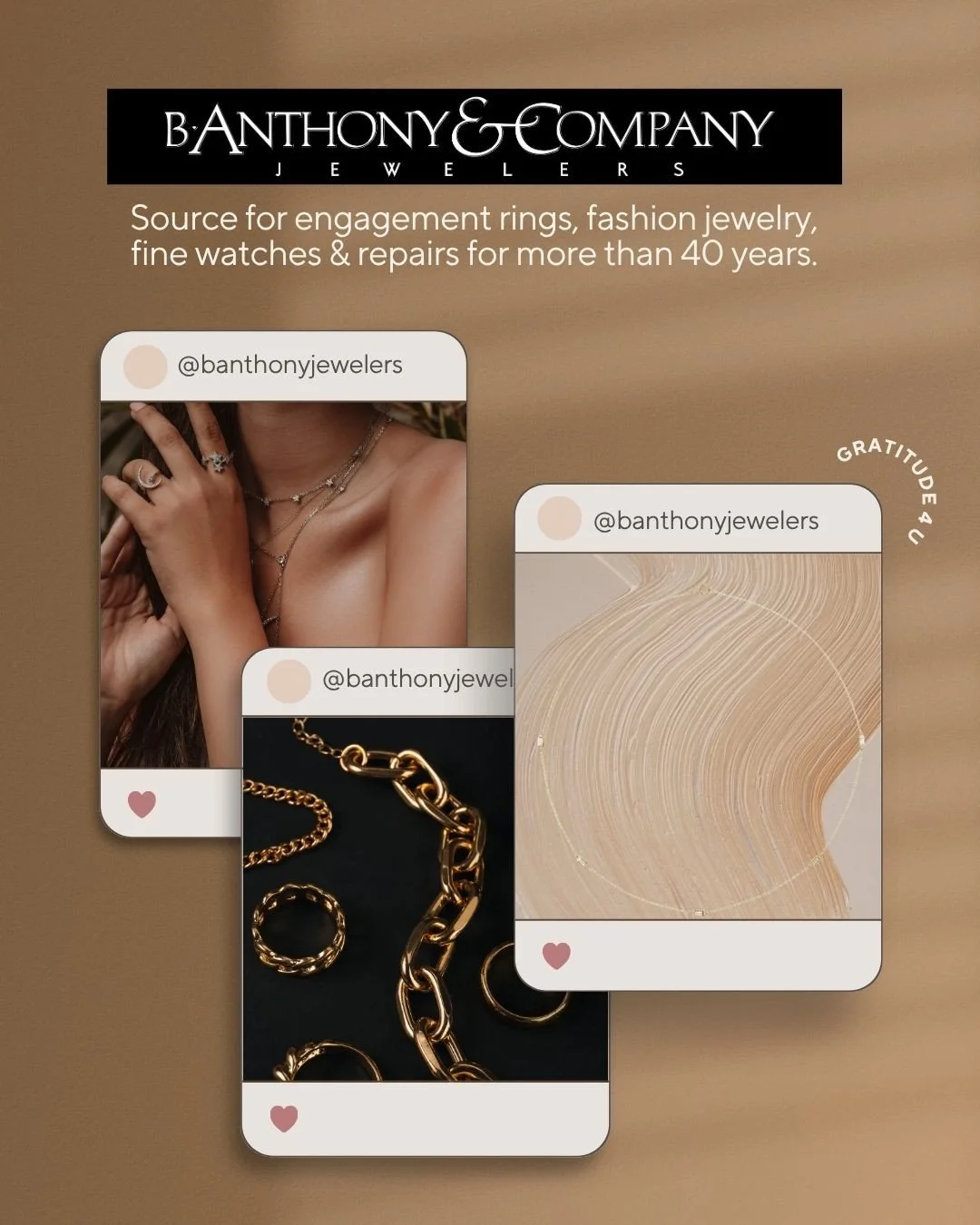 We&rsquo;re feeling so grateful for the incredible support ✨⁠
⁠
A heartfelt thank you to B. Anthony &mdash; a trusted source for engagement rings, fashion jewelry, fine watches, and repairs for more than 40 years &mdash; for their beautiful necklace 